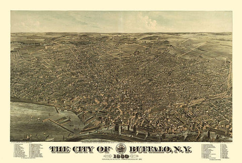 Buffalo New York - Hutchinson 1880  Black Ornate Wood Framed Art Print with Double Matting by Hutchinson