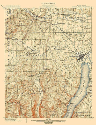 Canandaigua New York Quad - USGS 1903 Black Ornate Wood Framed Art Print with Double Matting by USGS