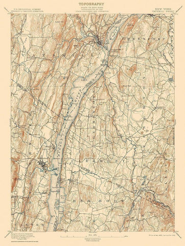 Catskill New York Sheet - USGS 1895 White Modern Wood Framed Art Print with Double Matting by USGS