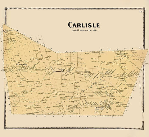 Carlisle New York Landowner - Beers 1866 Black Ornate Wood Framed Art Print with Double Matting by Beers