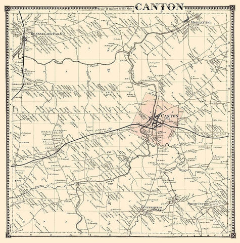 Canton New York Landowner - Stone 1865 Black Ornate Wood Framed Art Print with Double Matting by Stone
