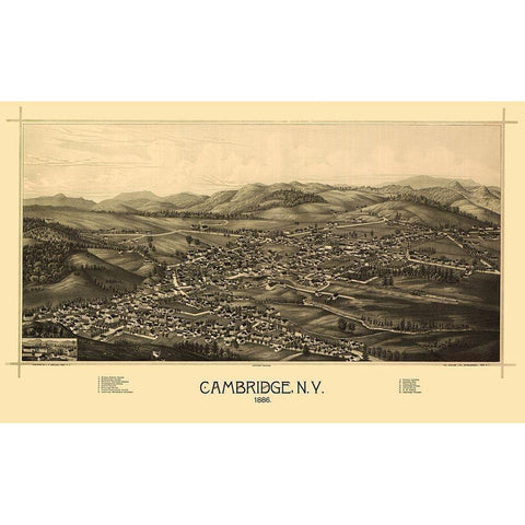 Cambridge New York - Burleigh 1886  Gold Ornate Wood Framed Art Print with Double Matting by Burleigh