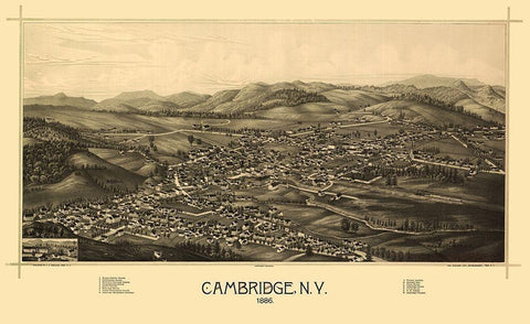 Cambridge New York - Burleigh 1886  Black Ornate Wood Framed Art Print with Double Matting by Burleigh