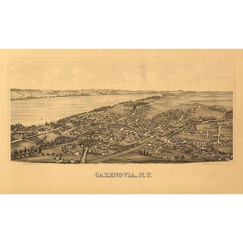 Cazenovia New York - Burleigh 1890  Gold Ornate Wood Framed Art Print with Double Matting by Burleigh