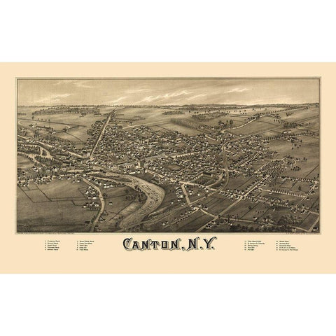 Canton New York - Burleigh 1885  Gold Ornate Wood Framed Art Print with Double Matting by Burleigh