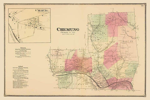 Chemung New York Landowner - Beers 1869 Black Ornate Wood Framed Art Print with Double Matting by Beers