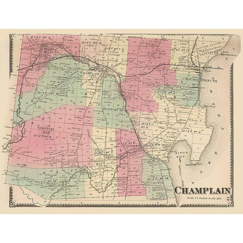 Champlain New York Landowner - Beers 1869 Black Modern Wood Framed Art Print with Double Matting by Beers