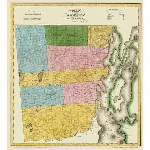 Clinton New York Landowner - Burr 1829 Gold Ornate Wood Framed Art Print with Double Matting by Burr