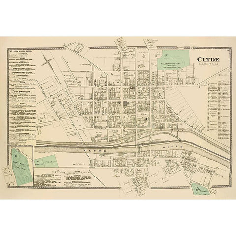 Clyde City New York Landowner - Beers 1874 Black Modern Wood Framed Art Print with Double Matting by Beers