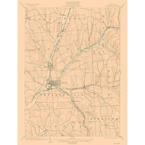 Cortland New York Quad - USGS 1903 Gold Ornate Wood Framed Art Print with Double Matting by USGS