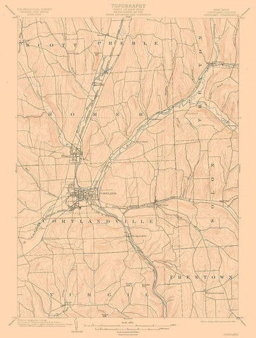 Cortland New York Quad - USGS 1903 White Modern Wood Framed Art Print with Double Matting by USGS