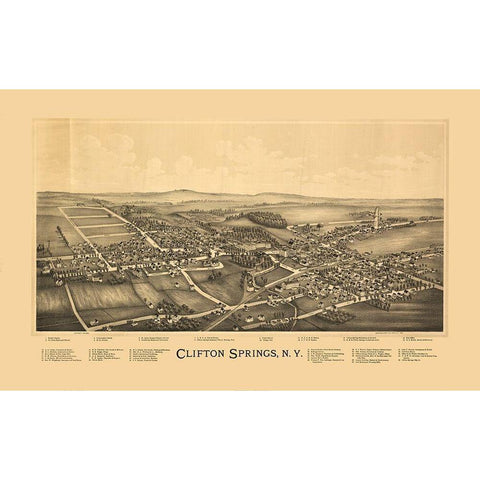 Clifton Springs New York - Burleigh 1892  Gold Ornate Wood Framed Art Print with Double Matting by Burleigh