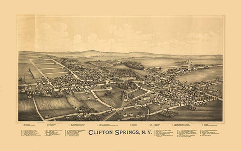 Clifton Springs New York - Burleigh 1892  White Modern Wood Framed Art Print with Double Matting by Burleigh