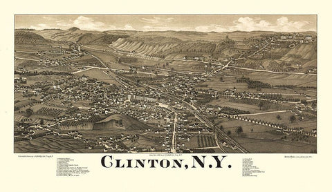 Clinton New York - Burleigh 1885  White Modern Wood Framed Art Print with Double Matting by Burleigh