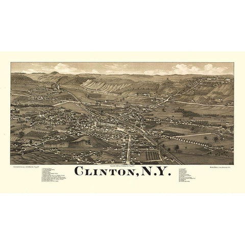 Clinton New York - Burleigh 1885  Gold Ornate Wood Framed Art Print with Double Matting by Burleigh