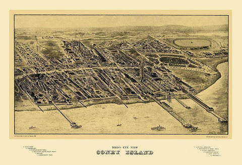 Coney Island New York - Mark 1906 Black Ornate Wood Framed Art Print with Double Matting by Mark