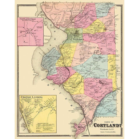 Cortlandt New York Landowner - Beers 1868 White Modern Wood Framed Art Print by Beers