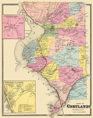 Cortlandt New York Landowner - Beers 1868 Black Ornate Wood Framed Art Print with Double Matting by Beers