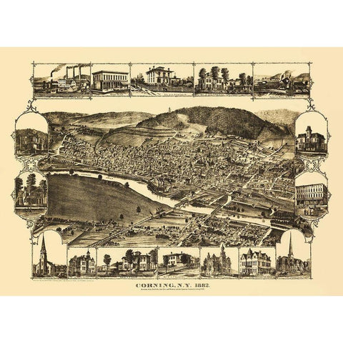 Corning New York - Corbin 1882 White Modern Wood Framed Art Print by Corbin