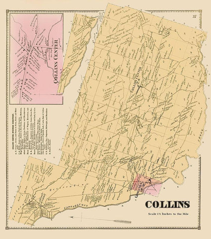 Collins New York Landowner - Stone 1866 Black Ornate Wood Framed Art Print with Double Matting by Stone