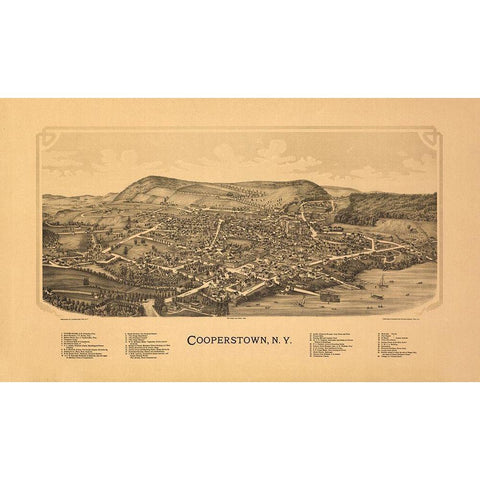 Cooperstown New York - Burleigh 1890  Black Modern Wood Framed Art Print with Double Matting by Burleigh