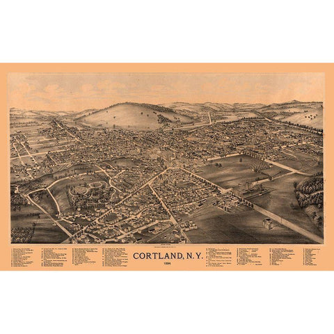 Cortland New York - Burleigh 1894  Black Modern Wood Framed Art Print with Double Matting by Burleigh