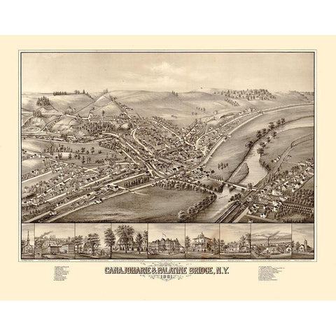 Canajoharie Palatine Bridge New York -1881 White Modern Wood Framed Art Print by Unknown