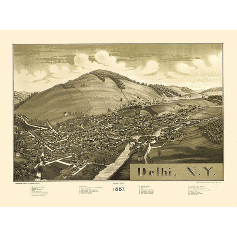 Delhi New York - Burleigh 1887  White Modern Wood Framed Art Print by Burleigh