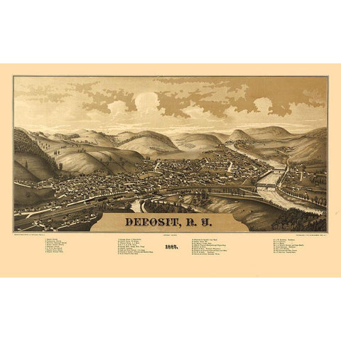 Deposit New York - Burleigh 1887  White Modern Wood Framed Art Print by Burleigh