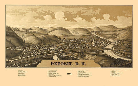 Deposit New York - Burleigh 1887  Black Ornate Wood Framed Art Print with Double Matting by Burleigh