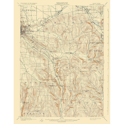 Dryden New York Quad - USGS 1900 Gold Ornate Wood Framed Art Print with Double Matting by USGS