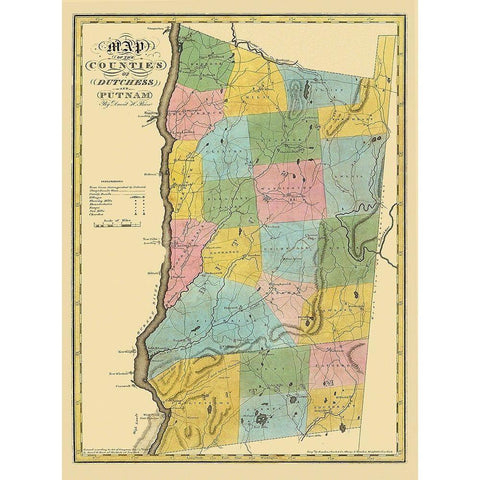 Dutchess  Putnam New York - Burr 1829 White Modern Wood Framed Art Print by Burr