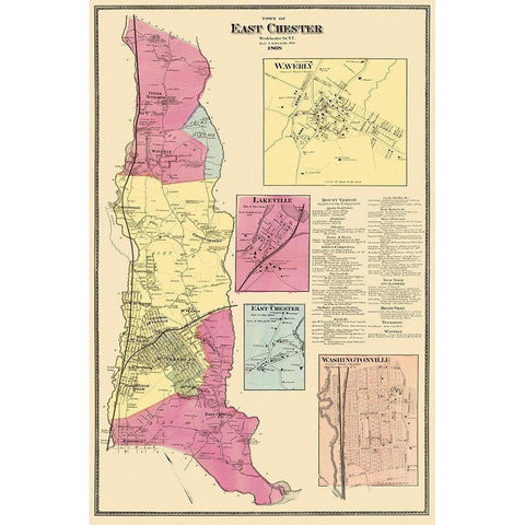 East Chester New York Landowner - Beers 1868 Black Modern Wood Framed Art Print with Double Matting by Beers