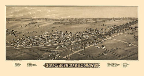 East Syracuse New York - Burleigh 1885  Black Ornate Wood Framed Art Print with Double Matting by Burleigh