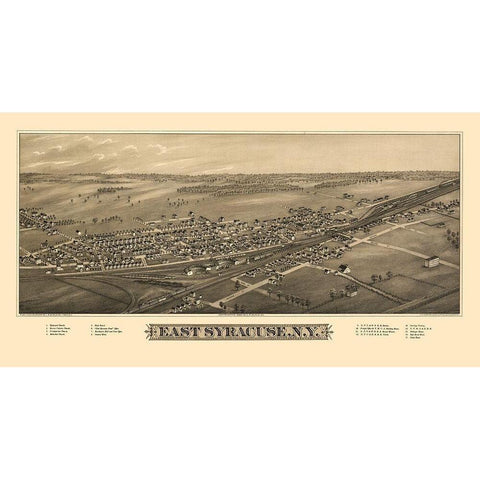 East Syracuse New York - Burleigh 1885  Gold Ornate Wood Framed Art Print with Double Matting by Burleigh