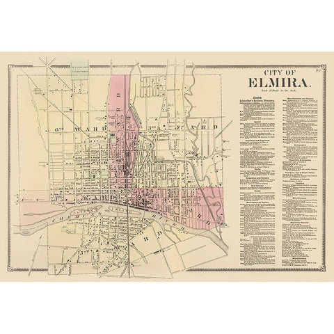 Elmira New York - Beers 1869 Gold Ornate Wood Framed Art Print with Double Matting by Beers