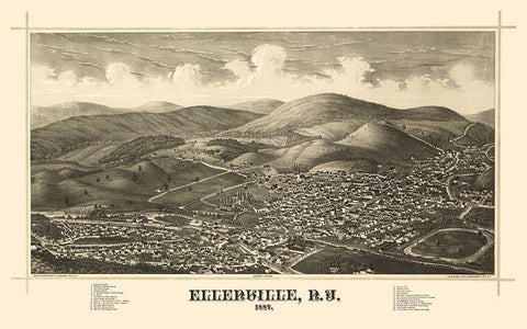 Ellenville New York - Burleigh 1887  Black Ornate Wood Framed Art Print with Double Matting by Burleigh