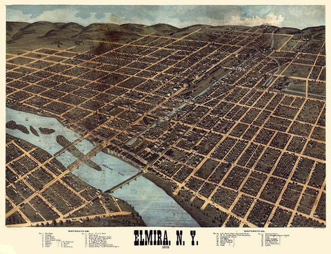 Elmira New York - Bailey 1873  Black Ornate Wood Framed Art Print with Double Matting by Bailey