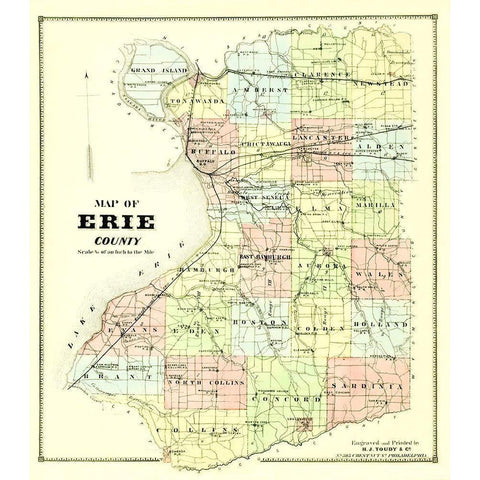 Erie New York - Burr 1880 Gold Ornate Wood Framed Art Print with Double Matting by Burr