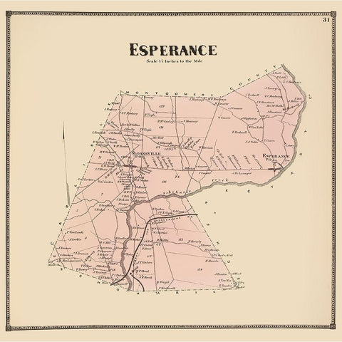 Esperance New York Landowner - Stone 1866 Black Modern Wood Framed Art Print with Double Matting by Stone