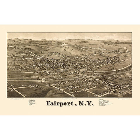 Fairport New York - Burleigh 1885  Gold Ornate Wood Framed Art Print with Double Matting by Burleigh