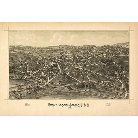 Fishkill New York - Burleigh 1886  Gold Ornate Wood Framed Art Print with Double Matting by Burleigh