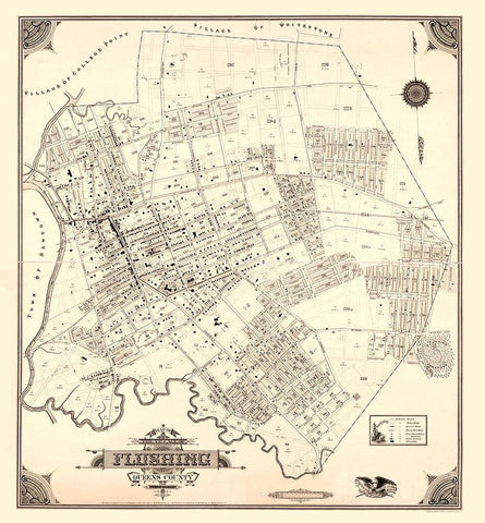 Flushing New York - Roullier 1894  White Modern Wood Framed Art Print with Double Matting by Roullier