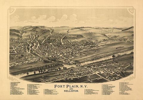 Fort Plain Nelliston New York - Burleigh 1891  Black Ornate Wood Framed Art Print with Double Matting by Burleigh