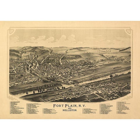 Fort Plain Nelliston New York - Burleigh 1891  Gold Ornate Wood Framed Art Print with Double Matting by Burleigh