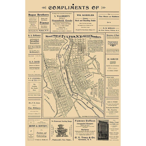 Fulton New York - Worden 1903  Black Modern Wood Framed Art Print with Double Matting by Worden