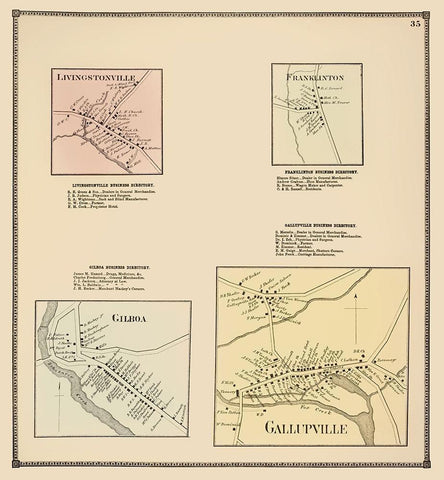 Gallupville New York Landowner - Beers 1866 Black Ornate Wood Framed Art Print with Double Matting by Beers