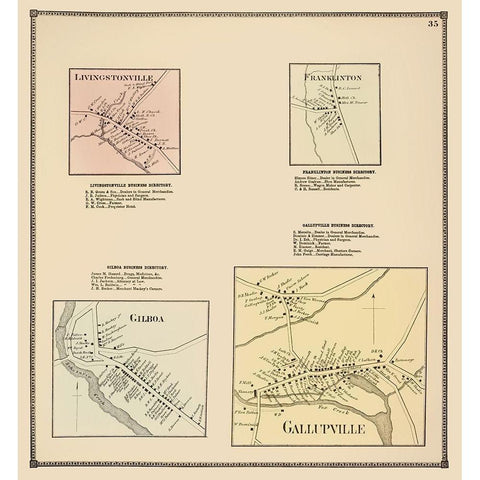 Gallupville New York Landowner - Beers 1866 Gold Ornate Wood Framed Art Print with Double Matting by Beers