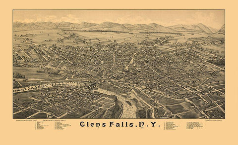 Glens Falls New York - Burleigh 1884  White Modern Wood Framed Art Print with Double Matting by Burleigh