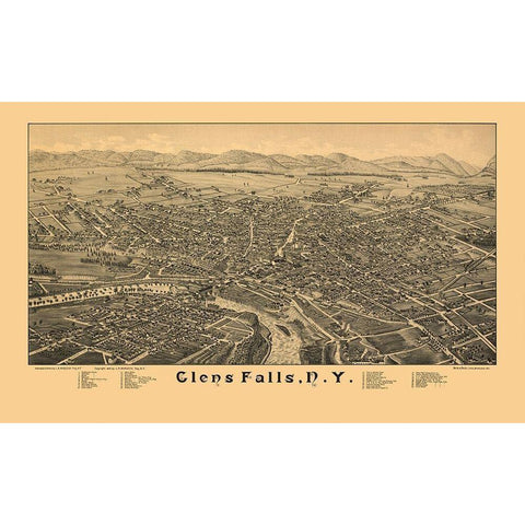 Glens Falls New York - Burleigh 1884  Gold Ornate Wood Framed Art Print with Double Matting by Burleigh